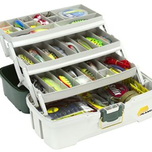 Plano 3-Tray Tackle Box with Dual Top Access, Dark Green Metallic/Off White, Premium Tackle Storage