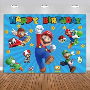 Super Brother Gold Coin Video Game Backdrop Cartoon Mushroom Turtle Happy Birthday Party Backdrop Background Baby Shower Supplies Cake Table Decoration Banner Photo Booth Props 7X5FT