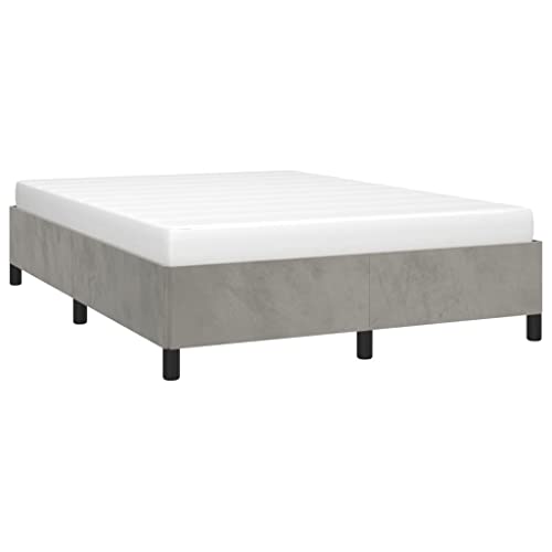 vidaXL Bed Frame Home Indoor Bed Accessory Bedroom Upholstered Wooden Double Bed Base Frame Furniture Light Gray 53.9"x74.8" Full Velvet