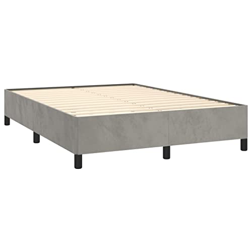 vidaXL Bed Frame Home Indoor Bed Accessory Bedroom Upholstered Wooden Double Bed Base Frame Furniture Light Gray 53.9"x74.8" Full Velvet