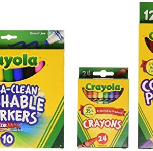 Crayola Back To School Supplies, Grades 3-5, Ages 7, 8, 9, 10, Contains 24 Crayola Crayons, 10 Washable Broad Line Markers, and 12 Colored Pencils [Amazon Exclusive]