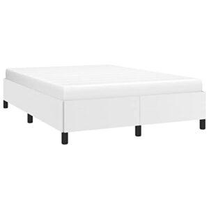 vidaxl bed frame home indoor bed accessory bedroom upholstered wooden double bed base frame furniture white 53.9″x74.8″ full faux leather