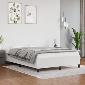 vidaXL Bed Frame Home Indoor Bed Accessory Bedroom Upholstered Wooden Double Bed Base Frame Furniture White 53.9"x74.8" Full Faux Leather