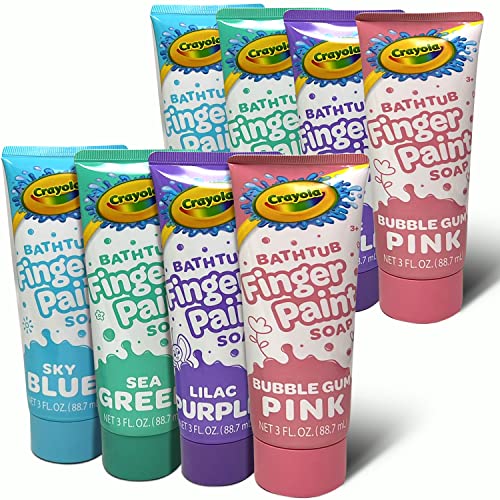 Crayola Bathtub Finger Paint Variety Pack for Kids, 8 Color-3 oz. Each Tubes Scented Colored Body Wash, Assorted Pastel Colors Blue, Green, Pink & Purple, 8 Count