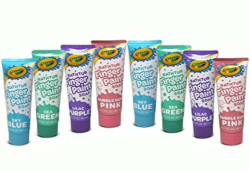 Crayola Bathtub Finger Paint Variety Pack for Kids, 8 Color-3 oz. Each Tubes Scented Colored Body Wash, Assorted Pastel Colors Blue, Green, Pink & Purple, 8 Count