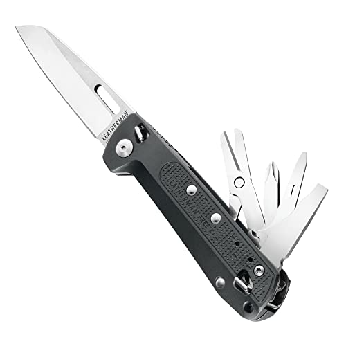 LEATHERMAN, FREE K4 EDC Pocket Multitool with Knife, Magnetic Locking, Aluminum Handles and Pocket Clip, Made in the USA, Gray (K4)