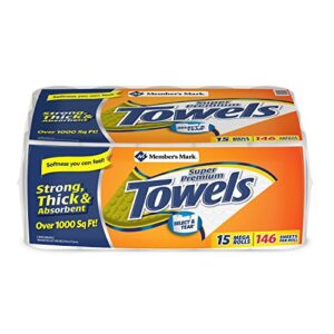 member’s mark super premium, 2-ply paper towels (15 rolls, 146 sheets per roll) (pack of 2)