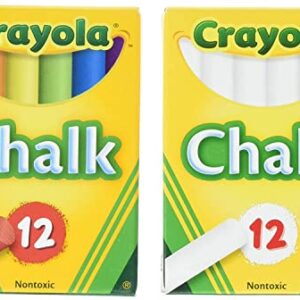 Crayola Non-Toxic White Chalk(12 ct box)and Colored Chalk(12 ct box) Bundle