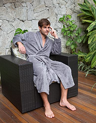 Simplicity Unisex Plush Spa Hotel Kimono Bath Robe Bathrobe Sleepwear Steel Grey, One Size