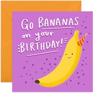 old english co. go bananas funny birthday card for him | humour silly birthday card for men – dad, brother, uncle, nephew, son | blank inside with envelope