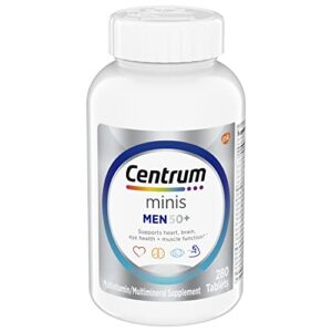 centrum minis silver multivitamin for men 50 plus, multivitamin/multimineral supplement, vitamin d3, b-vitamins and zinc, non-gmo ingredients, supports memory and cognition in older adults – 280 ct