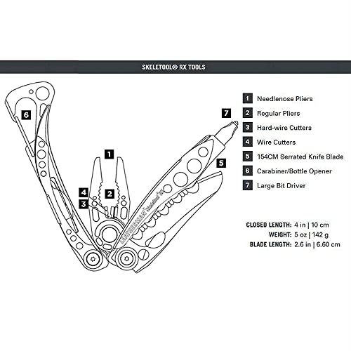 LEATHERMAN, Skeletool RX Multitool with Serrated Knife and Glass Breaker, Red