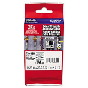 Brother Tzes211 Tze Extra-Strength Adhesive Laminated Labeling Tape, 1/4-Inch W, Black On White