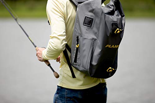 Plano Z-Series Roll-Top Waterproof Fishing Tackle Backpack, Gray Fabric, Includes 2 Clear 3700 Stowaway Utility Boxes, Fishing Backpack with Tackle Boxes