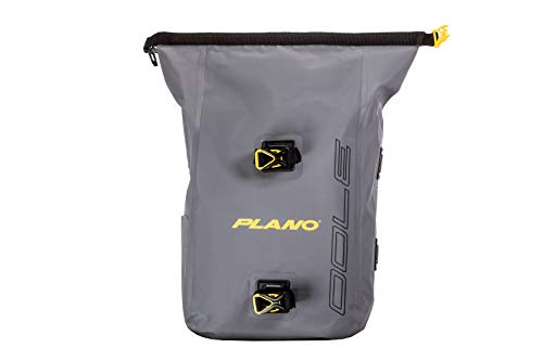 Plano Z-Series Roll-Top Waterproof Fishing Tackle Backpack, Gray Fabric, Includes 2 Clear 3700 Stowaway Utility Boxes, Fishing Backpack with Tackle Boxes