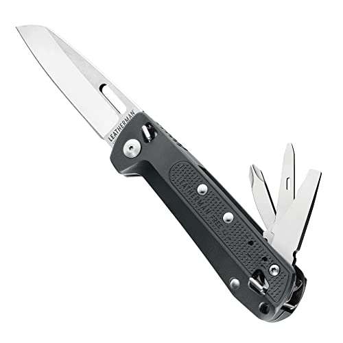 LEATHERMAN, FREE K2 EDC Knife and Multitool with Magnetic Locking, Aluminum Handles and Pocket Clip, Made in the USA, Gray (K2)