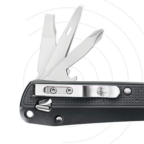 LEATHERMAN, FREE K2 EDC Knife and Multitool with Magnetic Locking, Aluminum Handles and Pocket Clip, Made in the USA, Gray (K2)