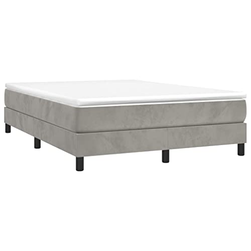 vidaXL Box Spring Bed Frame Home Indoor Bedroom Bed Accessory Wooden Upholstered Double Bed Base Furniture Light Gray 59.8"x79.9" Queen Velvet