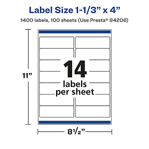 Avery Durable Waterproof Rectangle Labels with Sure Feed, 1-1/3" x 4", 1,400 Oil and Tear-Resistant Waterproof Labels, Laser/Pigment-Based Inkjet Printable Labels