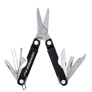 leatherman, micra keychain multitool with spring-action scissors and grooming tools, stainless steel, built in the usa, black