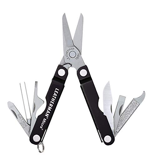 LEATHERMAN, Micra Keychain Multitool with Spring-Action Scissors and Grooming Tools, Stainless Steel, Built in the USA, Black