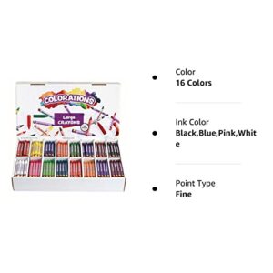 Colorations® Large Crayon Classpack, School Supplies, 16 Colors, 25 of each, Set of 400, Large size easier to hold & draw, Crayons glide easily, Non Toxic Crayons, Kids Crayons, School Supplies