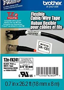 2/Pack Genuine Brother 3/4" (18mm) Black on White Flexible Cable/Wire TZe P-Touch Tape for Brother PT-1890, PT1890 Label Maker