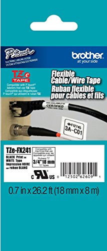 2/Pack Genuine Brother 3/4" (18mm) Black on White Flexible Cable/Wire TZe P-Touch Tape for Brother PT-1890, PT1890 Label Maker