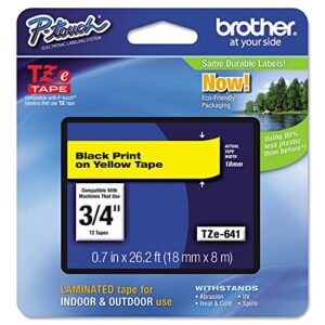 brother tze641 tze standard adhesive laminated labeling tape, 3/4-inch w, black on yellow