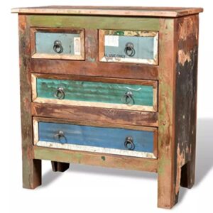 vidaXL Solid Reclaimed Wood Cabinet 4 Drawers Vintage Sideboard Storage Unit