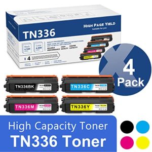 tn-336 tn336bk tn336c tn336m tn336y compatible replacement for brother tn336 toner cartridge 4-pack dcp-9055cdn 9270cdn l8400cdn hl-l8250cdn mfc-9460cdn l8650cdw l8600cdw printers