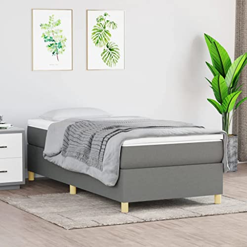 vidaXL Box Spring Bed with Mattress Home Bedroom Mattress Pad Single Bed Frame Base Foam Topper Furniture Dark Gray 39.4"x74.8" Twin Fabric