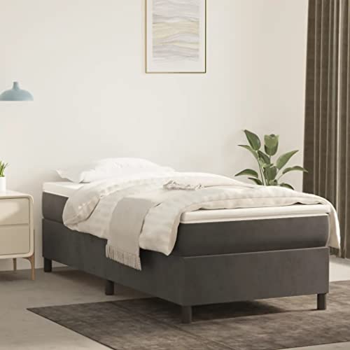 vidaXL Box Spring Bed with Mattress Home Bedroom Mattress Pad Single Bed Frame Base Foam Topper Furniture Dark Gray 39.4"x79.9" Twin XL Velvet