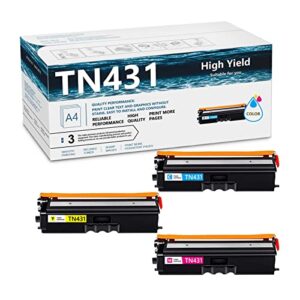 high yield tn431 (c/m/y) toner cartridge tn4313pk replacement for brother tn-431 toner for hl-l8260cdw hl-l8360cdw hl-l8360cdwt hl-l9310cdw hl-l9310cdwt printer, 3 pack
