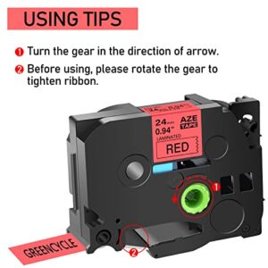 GREENCYCLE 24mm (0.94") Label Tape Compatible for Brother AZE TZe 251 Black on White Clear Red Blue Yellow Green for P Touch PT-D600 D600VP PTP750W PT-P900W PT2730VP 2430PC PT-P710BT PTH500LI (6 Pack)