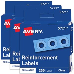 avery reinforcement labels, 1/4″ diameter, clear, 3 packs, 600 page reinforcement stickers total (21881)