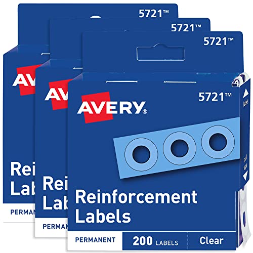 Avery Reinforcement Labels, 1/4" Diameter, Clear, 3 Packs, 600 Page Reinforcement Stickers Total (21881)