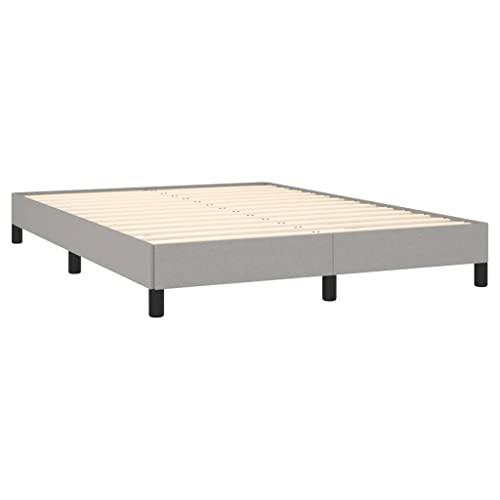 vidaXL Bed Frame Home Indoor Bedroom Bed Accessory Wooden Fabric Upholstered Double Bed Base Furniture Light Gray 53.9"x74.8" Full Fabric