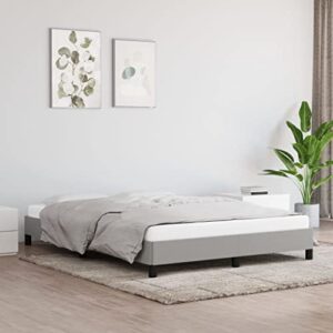 vidaXL Bed Frame Home Indoor Bedroom Bed Accessory Wooden Fabric Upholstered Double Bed Base Furniture Light Gray 53.9"x74.8" Full Fabric