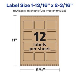 Avery Kraft Brown Rectangle Labels with Sure Feed, 1-13/16" x 2-3/16", 180 Kraft Brown Labels, Print-to-The-Edge, Laser/Inkjet Printable Labels