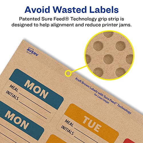 Avery Kraft Brown Rectangle Labels with Sure Feed, 1-13/16" x 2-3/16", 180 Kraft Brown Labels, Print-to-The-Edge, Laser/Inkjet Printable Labels