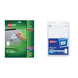 avery removable 3-1/3 x 4 inch white id labels 150 pack (6464) & avery removable print or write 2″ x 4″ labels – great for home organization projects, pack of 100 white labels (5444)