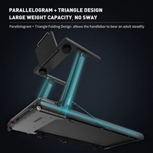 Folding Treadmill Exerciser Foldable Walk Running Machine Portable Treadmills for Home and Apartment LCD Display and Bluetooth Speaker No Assembly