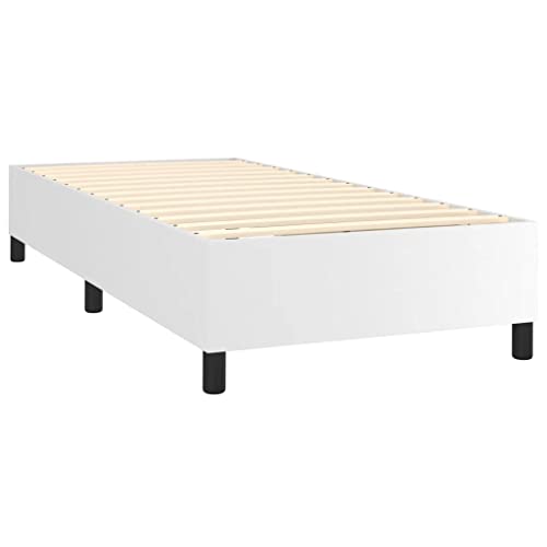 vidaXL Box Spring Bed Frame Home Indoor Bed Accessory Bedroom Upholstered Single Bed Base Furniture White 39.4"x79.9" Twin XL Faux Leather