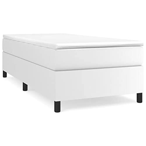 vidaXL Box Spring Bed Frame Home Indoor Bed Accessory Bedroom Upholstered Single Bed Base Furniture White 39.4"x79.9" Twin XL Faux Leather