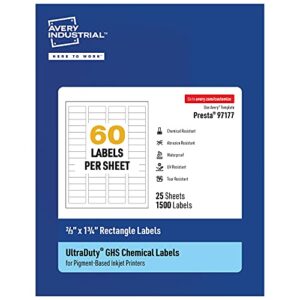 avery ultraduty ghs labels, waterproof, 2/3 x 1-3/4 inch rectangle labels, pack of 1500 white labels for use with pigment inkjet printers