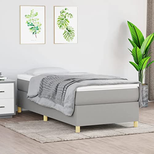 vidaXL Box Spring Bed Frame Home Indoor Bed Accessory Bedroom Upholstered Single Bed Base Furniture Light Gray 39.4"x79.9" Twin XL Fabric