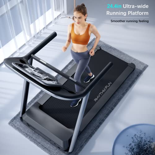 RHYTHM FUN Treadmill Folding Treadmill with Incline 3.5HP Electric Motorized Treadmill Super Shock-Absorbing Quiet Foldable Treadmill with Speaker, 12 Preset Programs, Workout APP for Home Office Gym