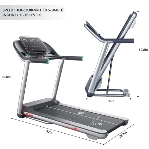 RHYTHM FUN Treadmill Folding Treadmill with Incline 3.5HP Electric Motorized Treadmill Super Shock-Absorbing Quiet Foldable Treadmill with Speaker, 12 Preset Programs, Workout APP for Home Office Gym
