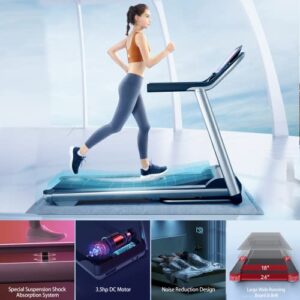 RHYTHM FUN Treadmill Folding Treadmill with Incline 3.5HP Electric Motorized Treadmill Super Shock-Absorbing Quiet Foldable Treadmill with Speaker, 12 Preset Programs, Workout APP for Home Office Gym